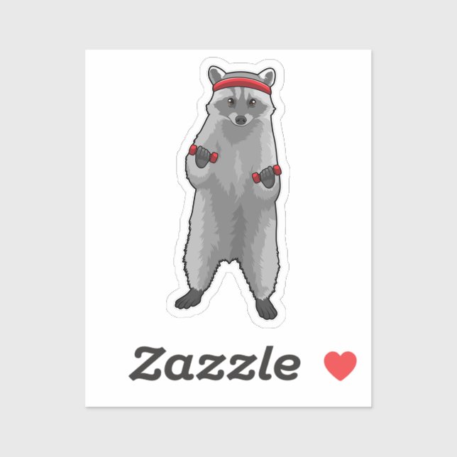 Sticker Racoon à Fitness avec Dumbbells (Feuille)