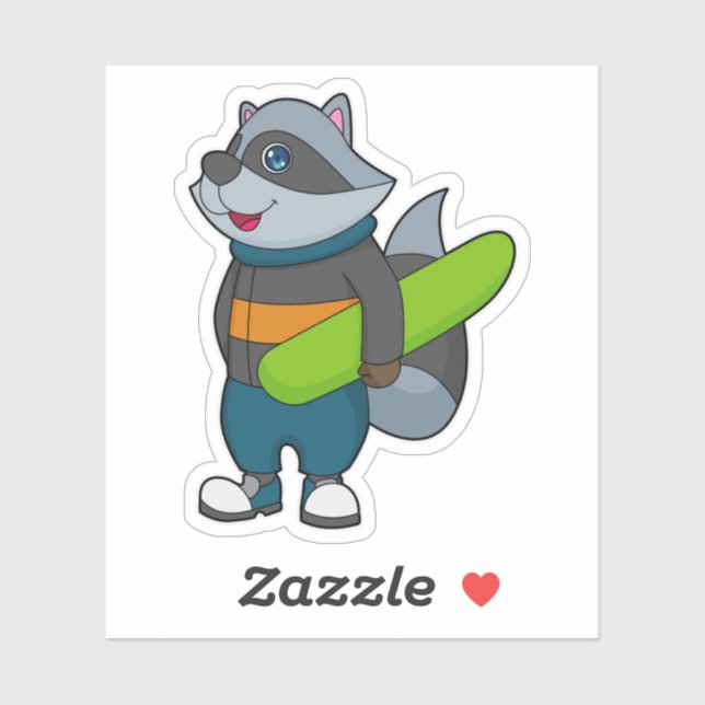 Sticker Racoon as Snowboarder avec snowboard (Feuille)