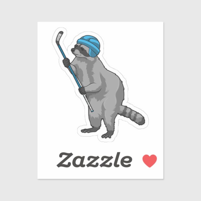 Sticker Racoon au hockey sur glace avec bâton de hockey su (Feuille)