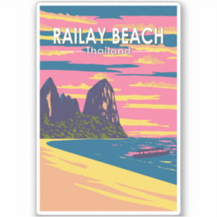 Sticker Railay Beach Thaïlande Travel Art Vintage