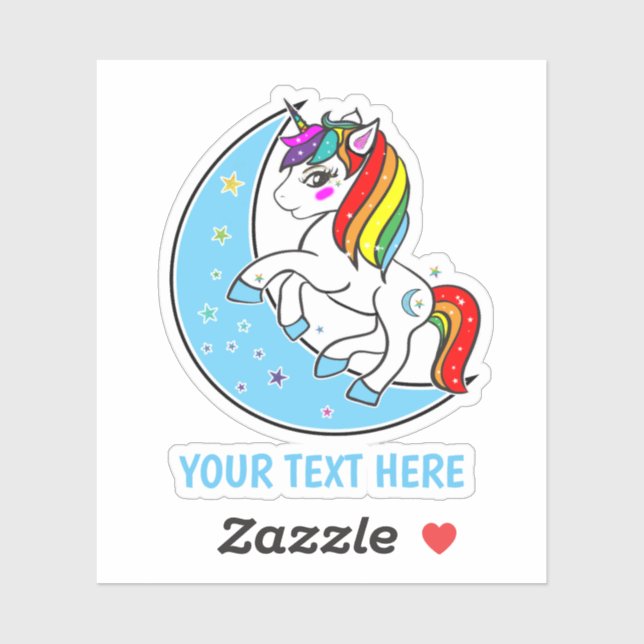 Sticker Rainbow Celestial Blue Moon & Stars Unicorn (Feuille)