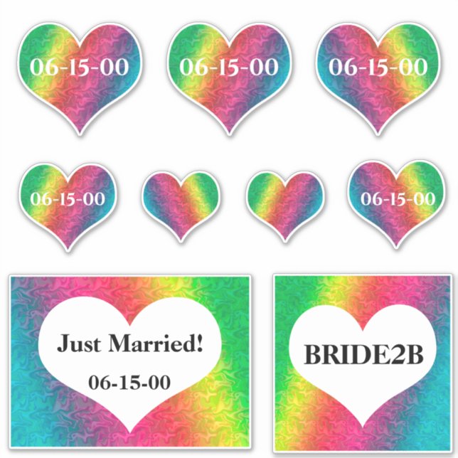 Sticker [Rainbow Crinkle Mariage] Coeurs Date Vinyl (Devant)