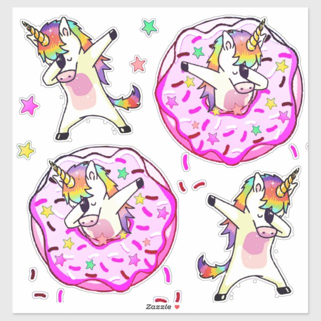 Sticker Rainbow Unicorns Dab Dance Donut Party (Feuille)