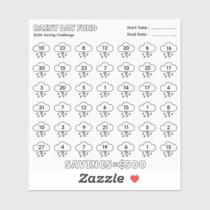 Sticker Rainy Day Fund 500$ Savings Challenge Plan budgéta