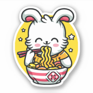 Sticker Ramen mangeant du lapin 01