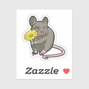 Sticker Rat avec fleurs jaunes