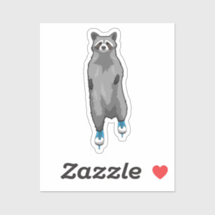 Sticker Raton laveur au patin à glace avec des patins à gl