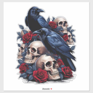 Sticker Ravins et Roses : conception gothique du crâne