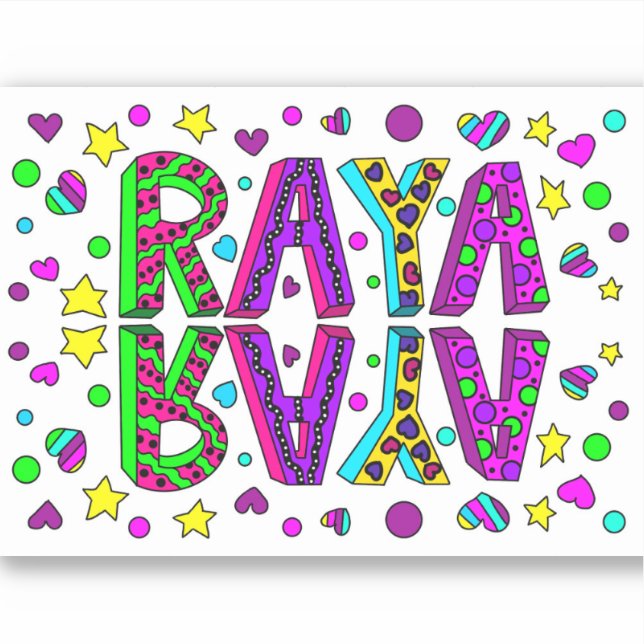 Sticker Raya, Le nom Raya Dessiné à la main dans un style  (Devant)
