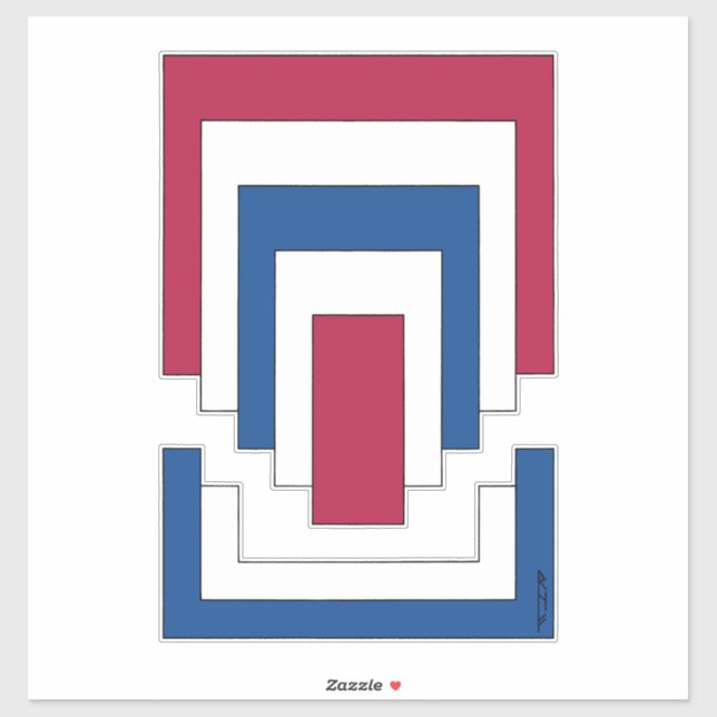 Sticker Rectangle Abstrait en rouge, blanc et bleu (Feuille)