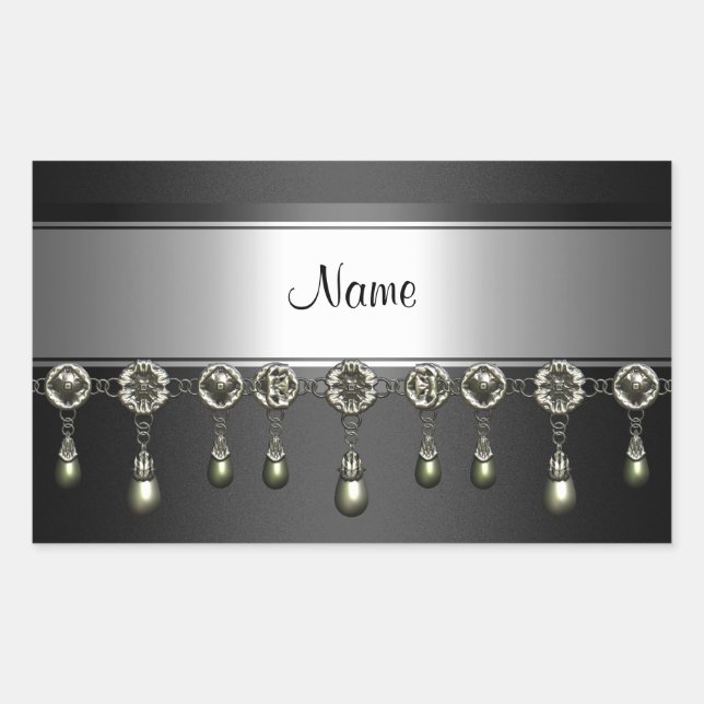 Sticker Rectangle Noir Argent Chrome bijou trim (Devant)