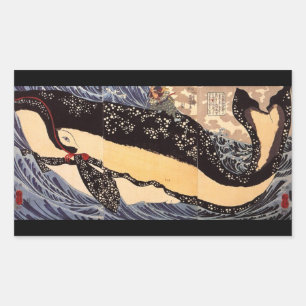 Sticker Rectangulaire 巨 鯨, 国 芳 Grosse Baleine, Kuniyoshi, Ukiyoe