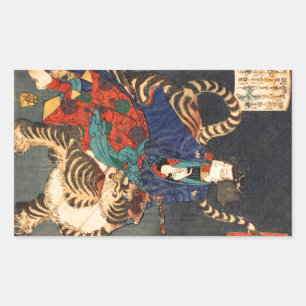 Sticker Rectangulaire 忍 者 と 虎, 芳 Héros et Tigre de Ninja, Yoshitoshi, Uk
