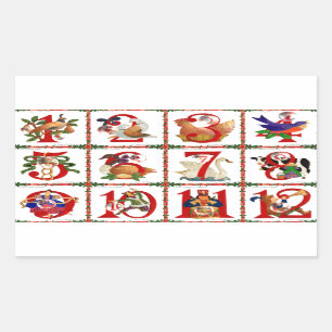 Sticker Rectangulaire 12 Jours De Caillot De Noël Imprimer Cadeaux