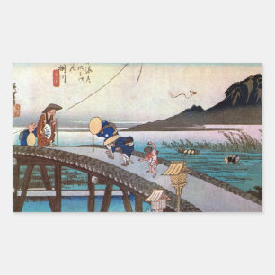 Sticker Rectangulaire 27. 掛 川 宿, 重 Kakegawa-juku, Hiroshige, Ukiyo-e, 広