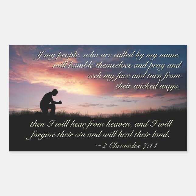 Sticker Rectangulaire 2 Chroniques 7:14 Écritures prier au coucher du so (Devant)