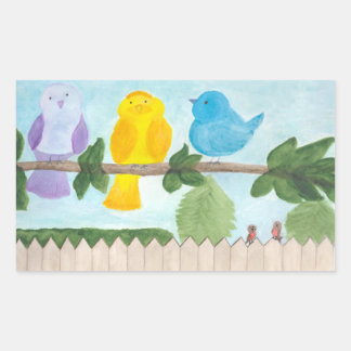 Sticker Rectangulaire 3 Oiseaux Colorés et Fantaisistes Mignons
