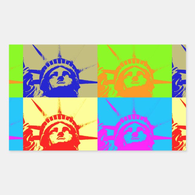Sticker Rectangulaire 4 Couleur Pop Art Lady Liberty (Devant)