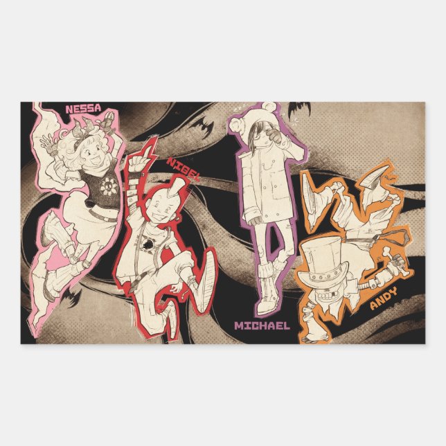 Sticker Rectangulaire 4 Petits monstres - Groupe (Devant)