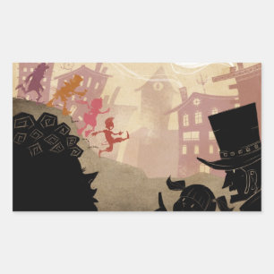 Sticker Rectangulaire 4 petits monstres - marchant par la ville