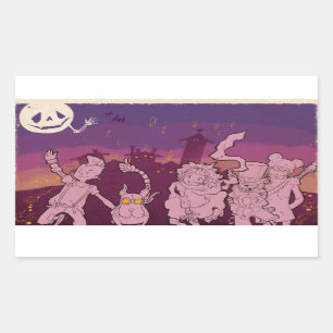 Sticker Rectangulaire 4 petits monstres - musique de nuit