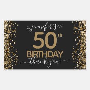 Sticker Rectangulaire 50e anniversaire Merci Parties scintillant or