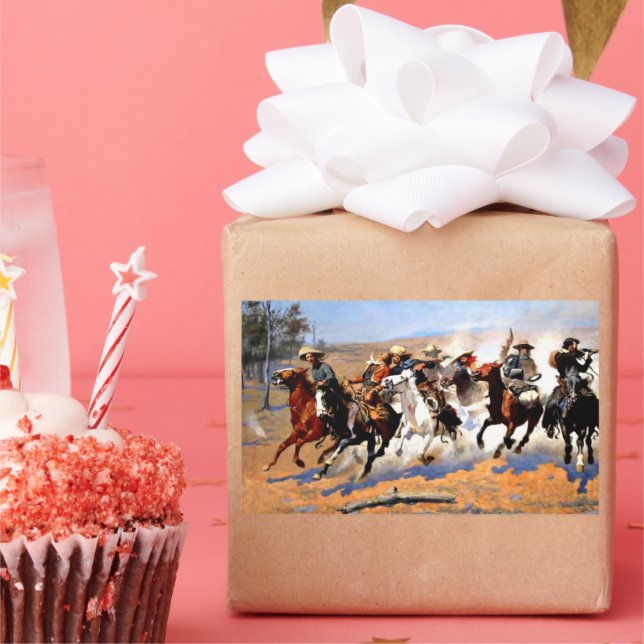 Sticker Rectangulaire A Dash for the Timber, Frederick Remington, (Fête)