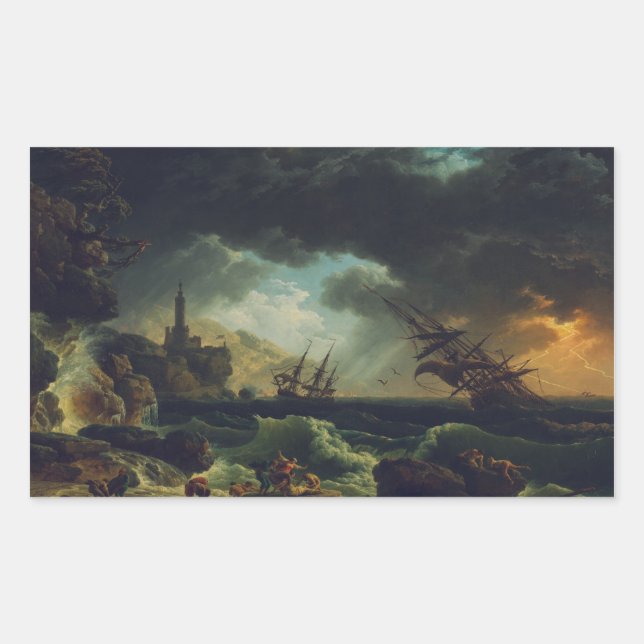 Sticker Rectangulaire A Shipwreck in Stormy Seas by Claude-Joseph Vernet (Devant)