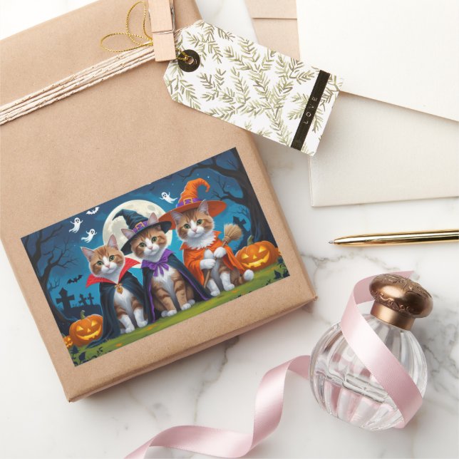 Sticker Rectangulaire Abyssinian Chats Citrouille Halloween Funny (Cadeaux)