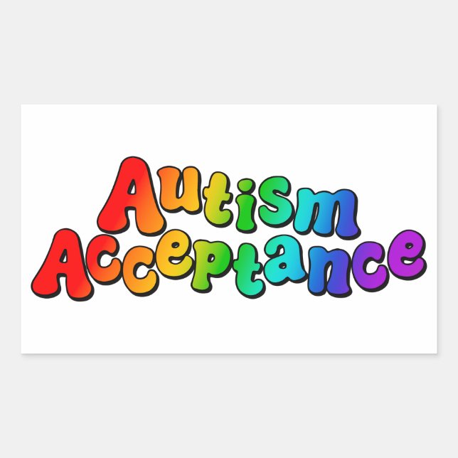 Sticker Rectangulaire Acceptation de l'autisme Typographie arc-en-ciel (Devant)