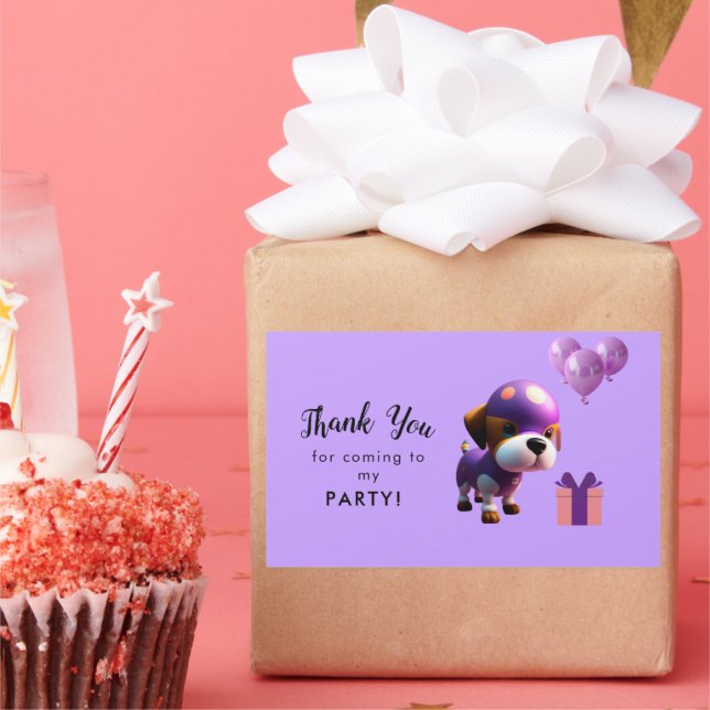 Sticker Rectangulaire Adorable Chien mignon Fête d'anniversaire pour enf (Fête)