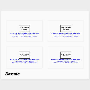 Sticker Rectangulaire Adresse de l'entreprise Textes bleus sur blanc