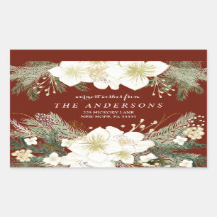 Sticker Rectangulaire Adresse de retour de Noël de feuillage rouge