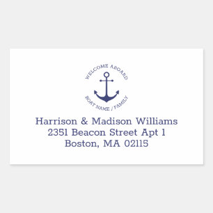 Sticker Rectangulaire Adresse de retour du monogramme bleu d'ancrage nau
