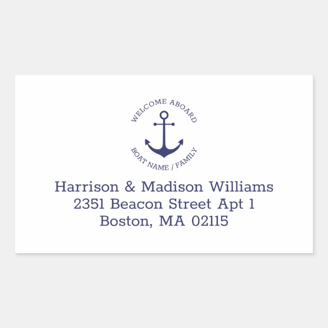 Sticker Rectangulaire Adresse de retour du monogramme bleu d'ancrage nau (Devant)