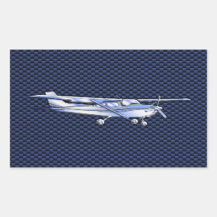 Sticker Rectangulaire Aéronef Classique Chrome Cessna Flying Carbon Fibr