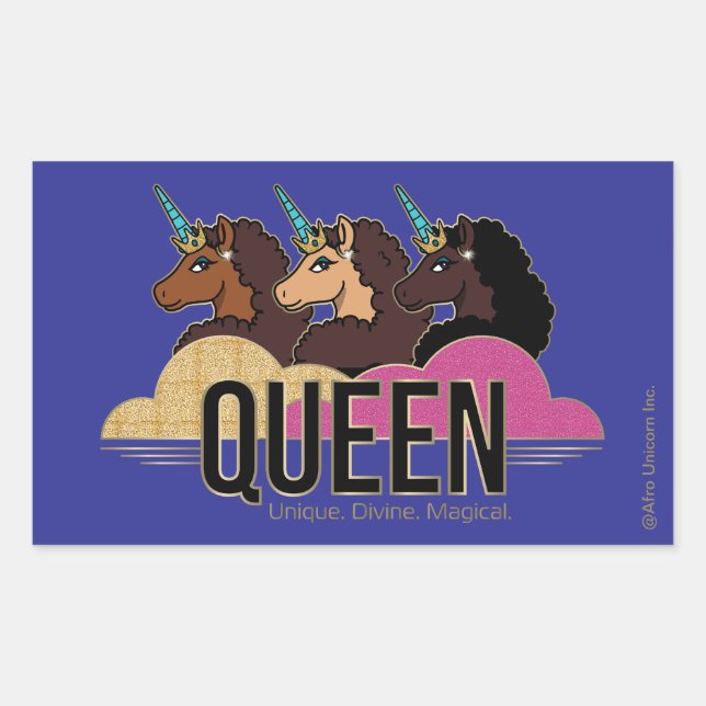 Sticker Rectangulaire Afro Unicorn Queen Trio Design (Devant)