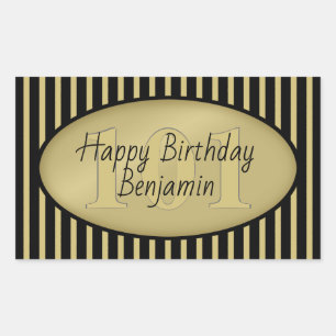 Sticker Rectangulaire Âge subtil Bande Noire et Or Joyeux anniversaire