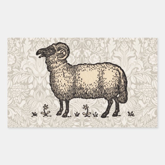 Sticker Rectangulaire Agneau de mouton Vintage animal de ferme (Devant)