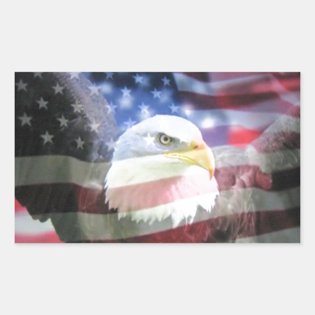 Sticker Rectangulaire aigle à tête blanche et drapeau américain (Devant)