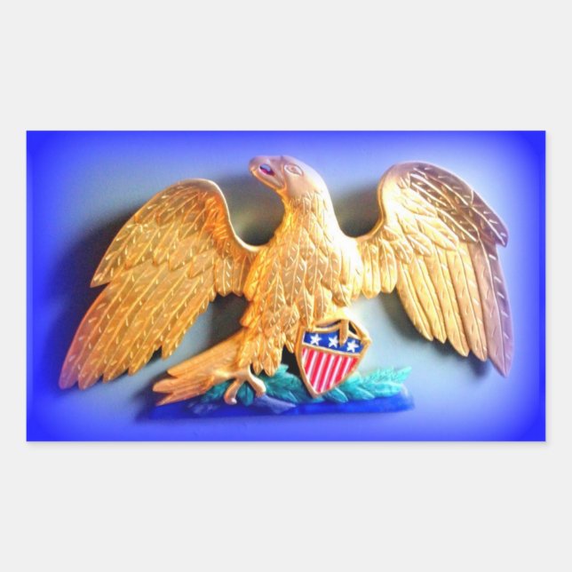 Sticker Rectangulaire aigle doré sur bâton bleu (Devant)