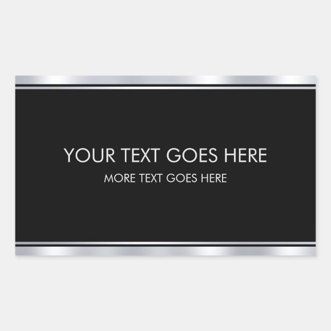 Sticker Rectangulaire Ajoutez Votre Texte Moderne Élégant Noir Et Argent (Devant)