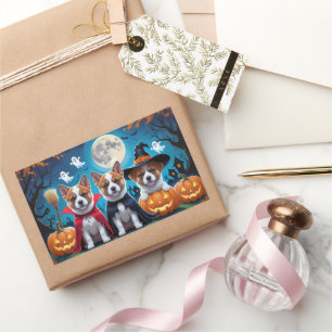 Sticker Rectangulaire Akita Chiens Citrouille Halloween Funny
