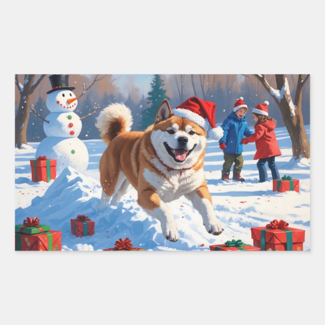Sticker Rectangulaire Akita Christmas Festival scène de neige (Devant)