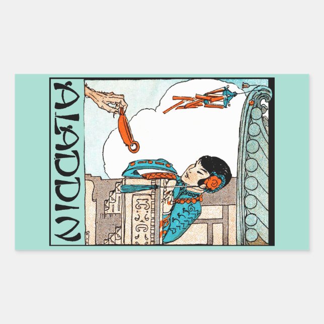 Sticker Rectangulaire Aladdin Lanterne Magique Chinoise Vintage  (Devant)