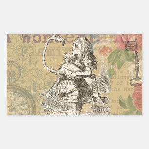 Sticker Rectangulaire Alice au pays des merveilles Flamant rose classiqu