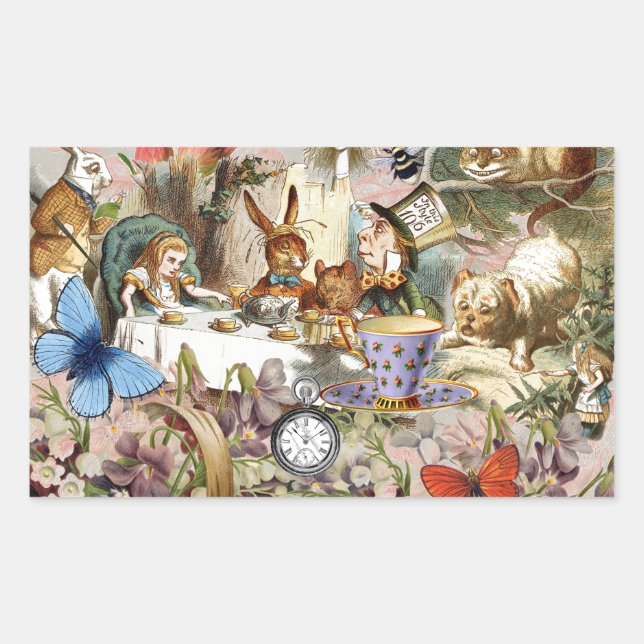 Sticker Rectangulaire Alice au pays des merveilles Tea Party Art (Devant)