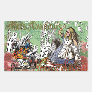 Sticker Rectangulaire alice cartes d'aventure merveilleux chapeau lapin