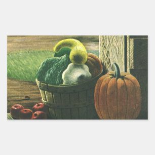 Sticker Rectangulaire Aliments vintages, courge d'hiver, Citrouilles et 