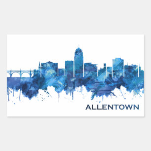 Sticker Rectangulaire Allentown Pennsylvania Skyline Blue